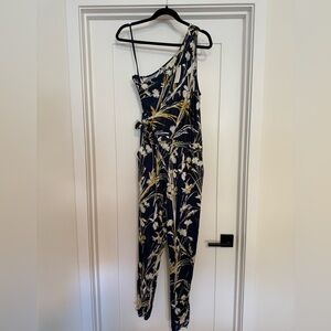 Anthropologie Maeve Keaton Floral Jumpsuit Navy and Cream